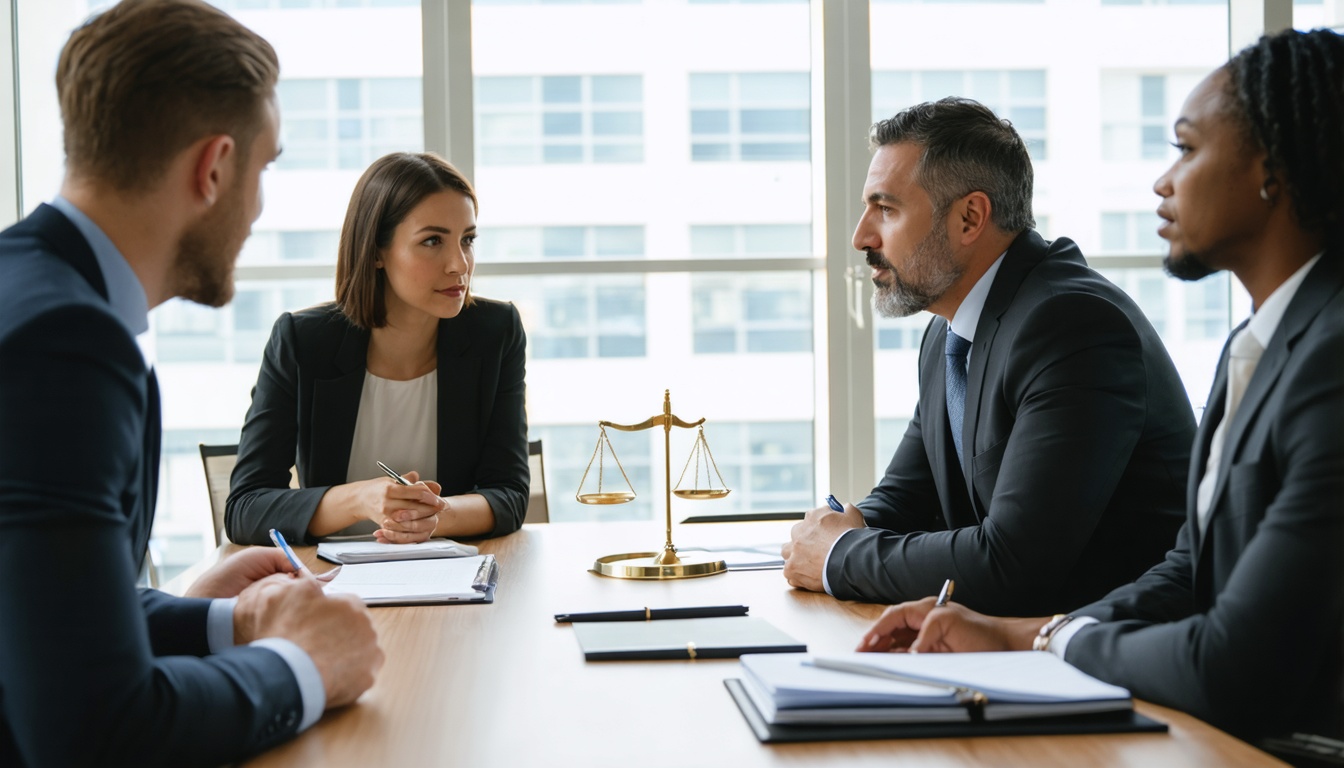 Estate planning attorney teaching clients in a modern office