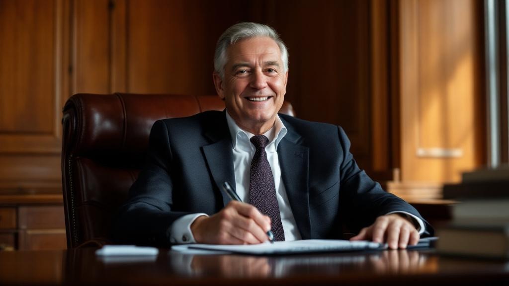 Attorney bio page planning materials beside a laptop and legal documents on a desk