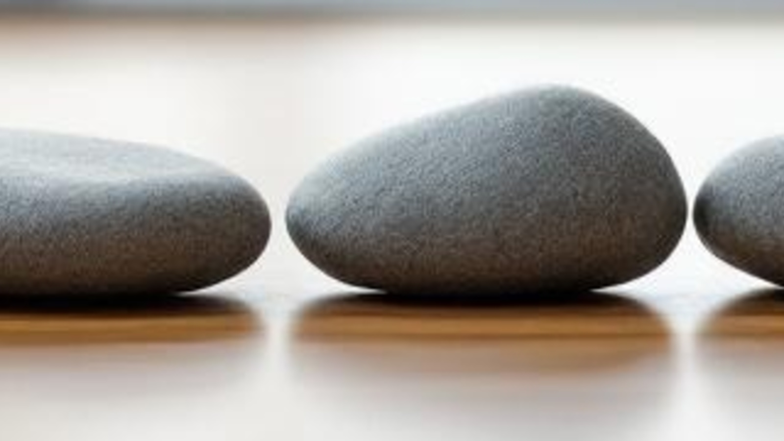 Smooth unmarked stones on a warm wooden tabletop beside a small plant, used as a service-list metaphor for local search.