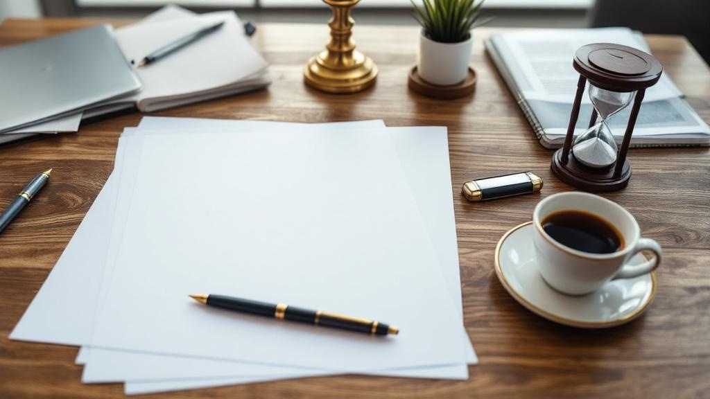 Blank intake folder, phone handset, and clock on a law office desk arranged for fast lead response with no visible text.