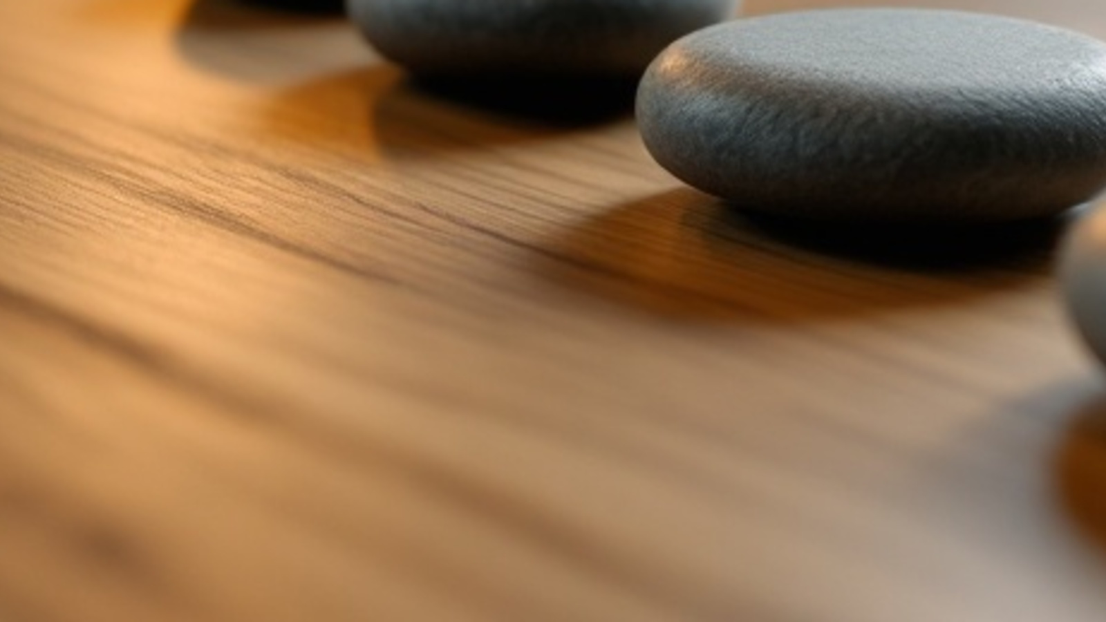 Smooth unmarked stones on a warm wooden tabletop, representing a clear estate planning delivery timeline without text or screens.