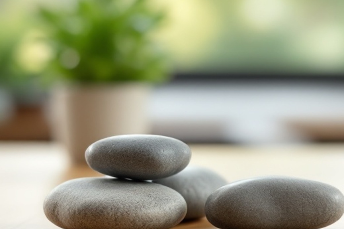 Smooth stones on a clean wooden tabletop, representing a structured estate planning workflow without screens or text.
