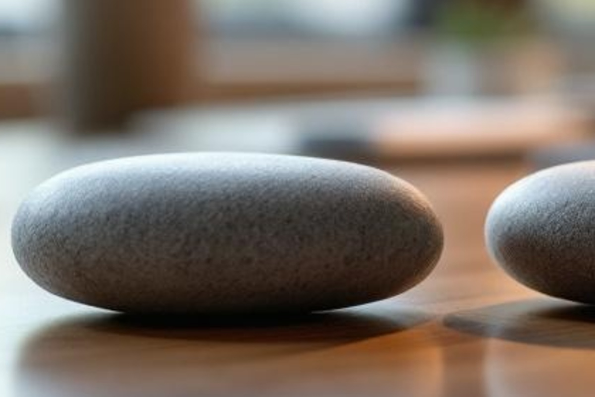 Close-up of smooth stones and a small plant on a wooden tabletop, symbolizing a simple consultation choice