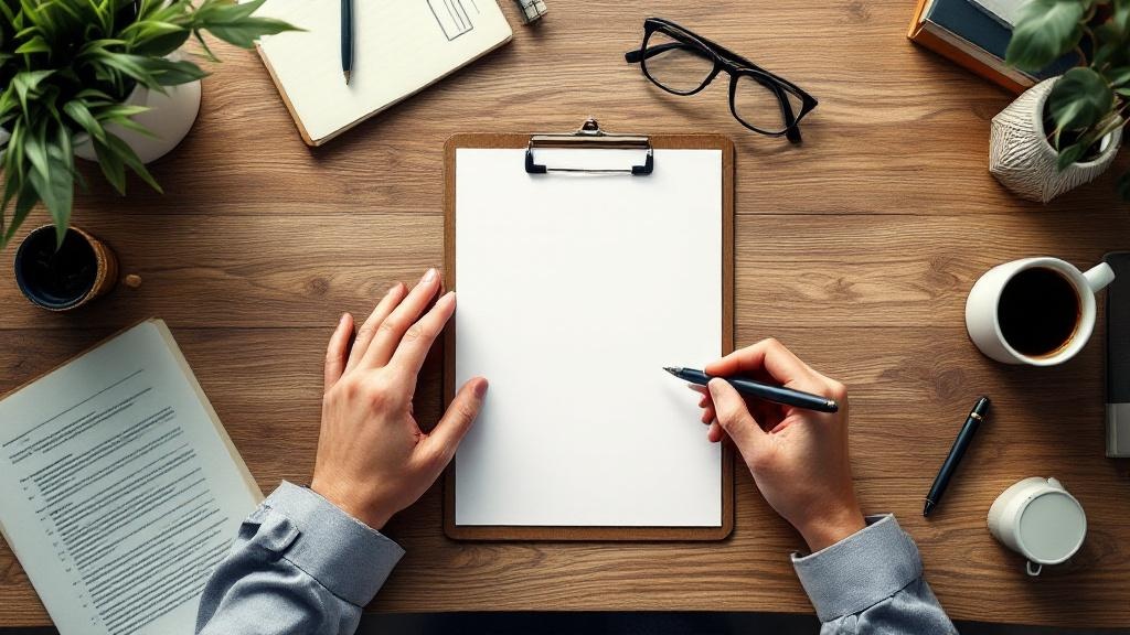 Estate planning intake form, tablet, glasses, and organized legal documents on a desk