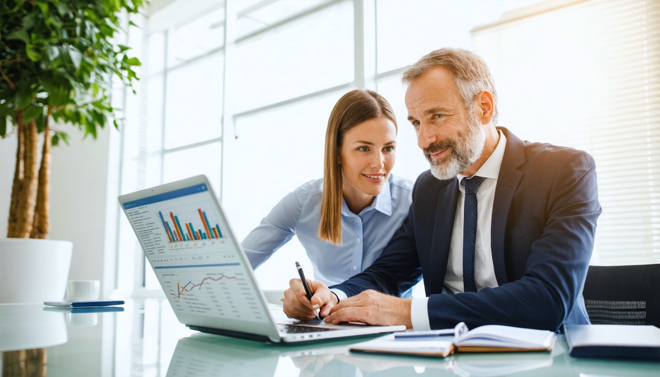Estate planning attorney meeting with a couple in a modern office