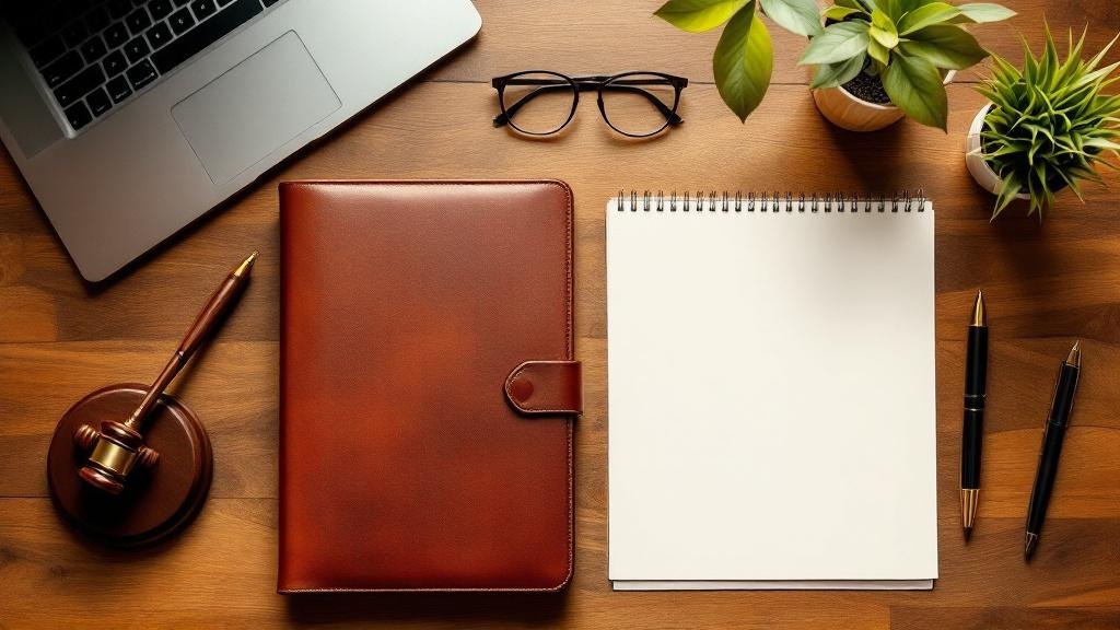 Estate planning documents and website page notes arranged on a law office desk