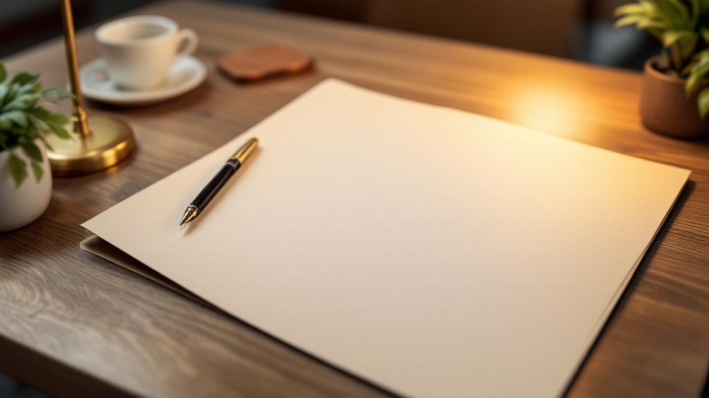 Blank client folder, fountain pen, coffee cup, and soft window light on a law office desk with no visible text or screens.